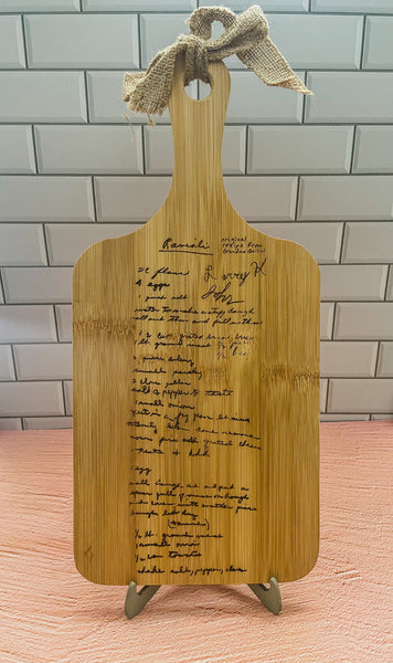 Medium Custom Handwriting Bamboo Cutting Board with Handle