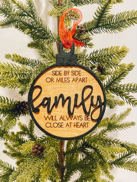 Side by Side or Miles Apart Family Christmas Ornament