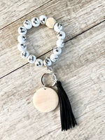Dance Wooden Bead Keychain Bracelet with Tread Tassel (read description)